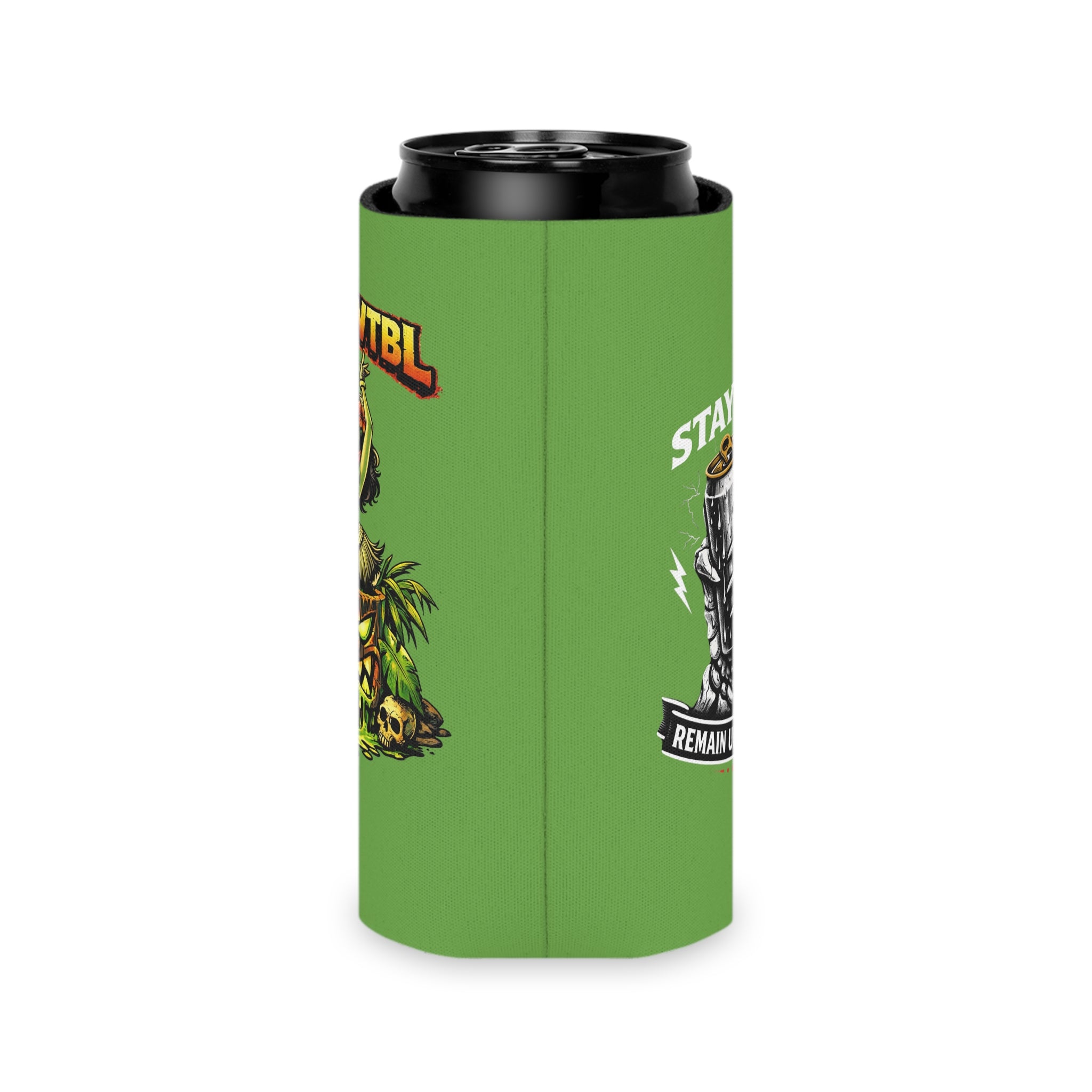 Can Cooler — "Stay Cold. Remain UNFKWTBL" Tropical Skull Beer Koozie