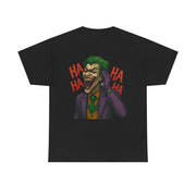Black UNFKWTBL JOKER t-shirt with a colorful graphic of the Joker laughing and "HA HA HA" text design