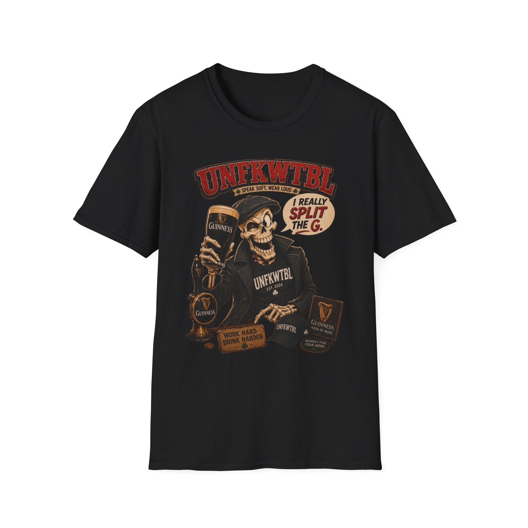 Skull & Pint Graphic Tee — “I Really Split The G” Guinness Beer Shirt