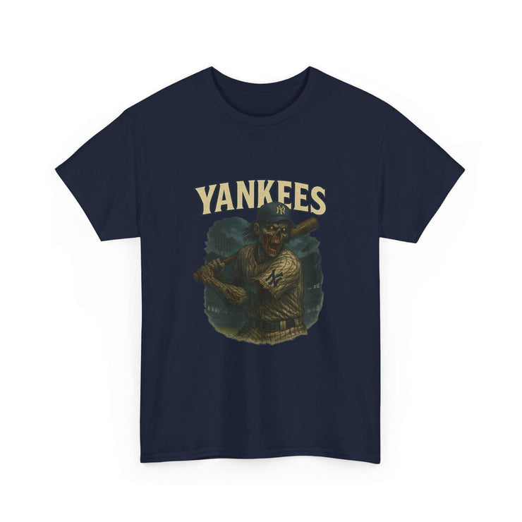 Navy Zombie Baseball Tee with Yankees vintage design and distressed graphic