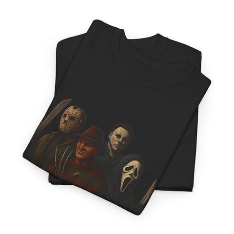Horror Villains Unisex Tee - Faces of Fear Michael Freddy Jason Ghostface