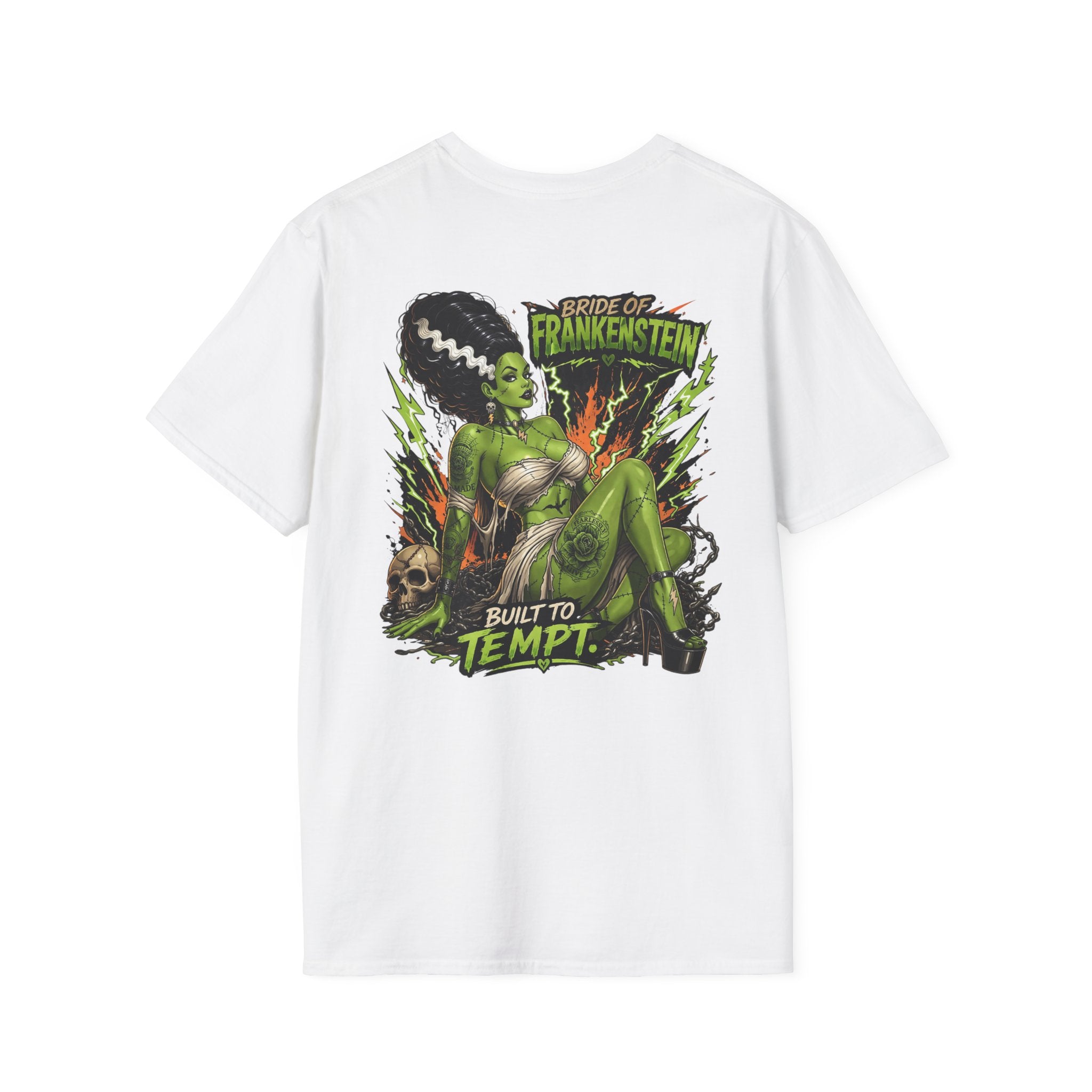 Bride of Frankenstein Graphic Tee — "Built to Tempt" Horror Pinup T-Shirt