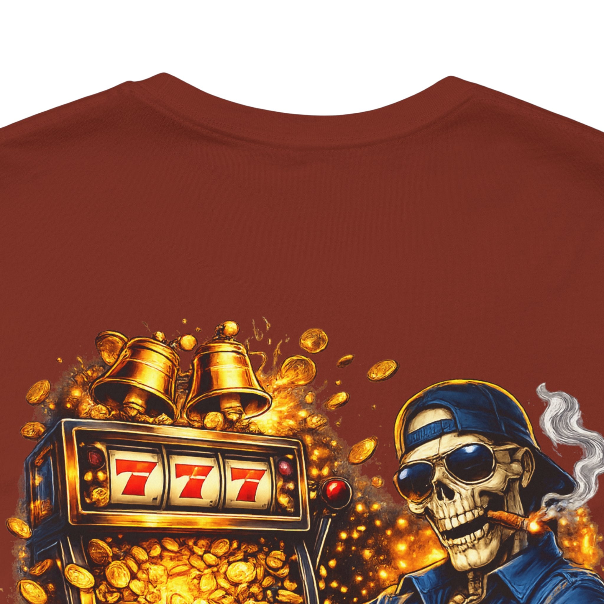 Skeleton Gambler Slot Machine T-Shirt — Retro Casino Poker Tee