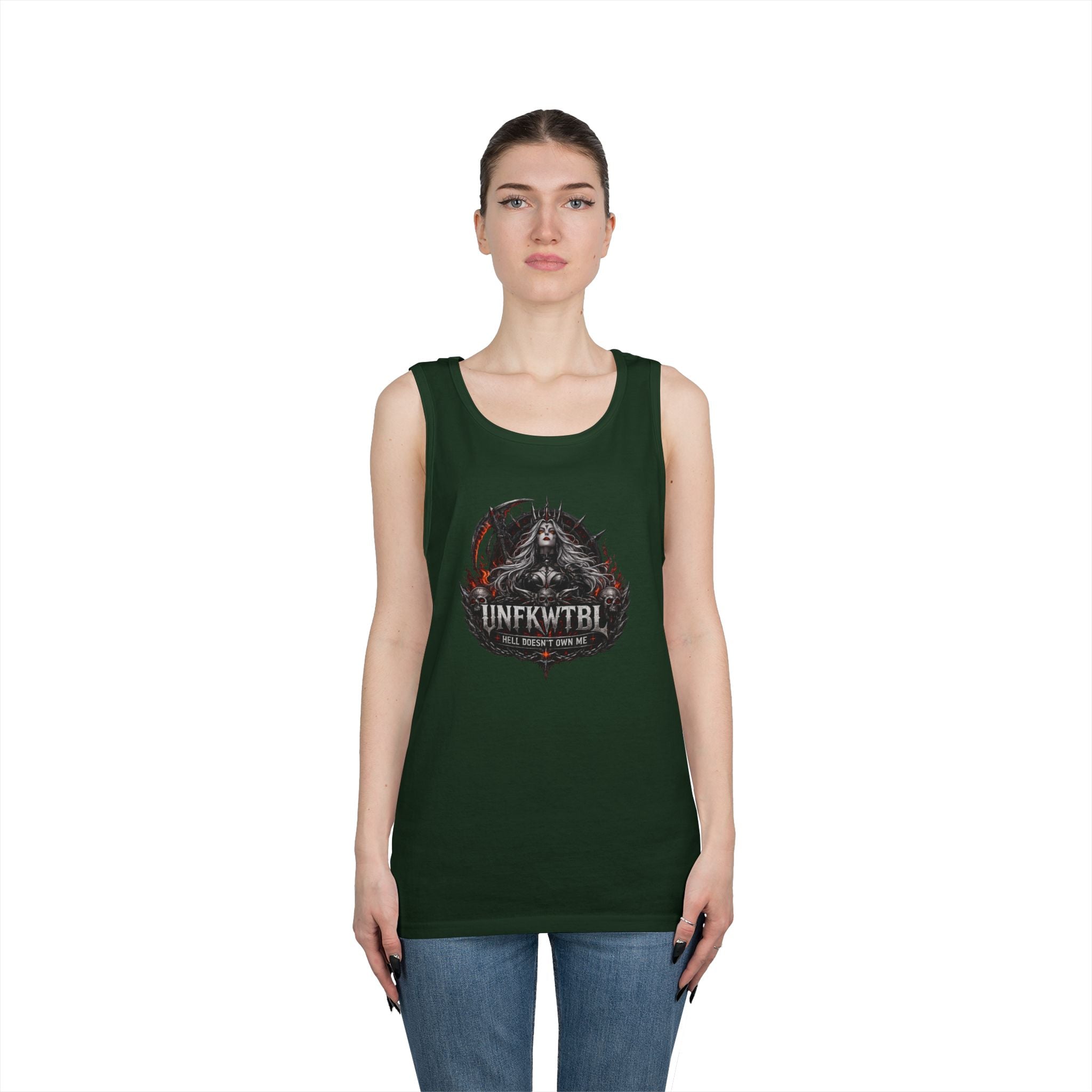 Gothic Skull Emblem Tank Top — 'UNFKWTBL' Dark Metal Graphic