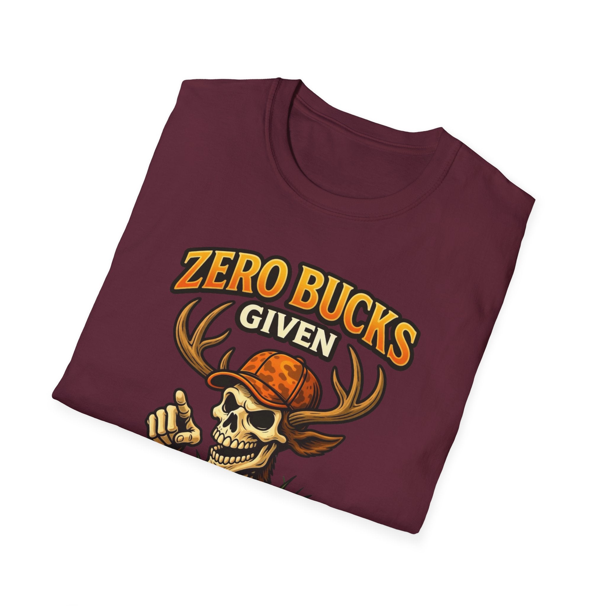 Zero Bucks Given Deer Skull T-Shirt — Funny Hunting Skull Tee