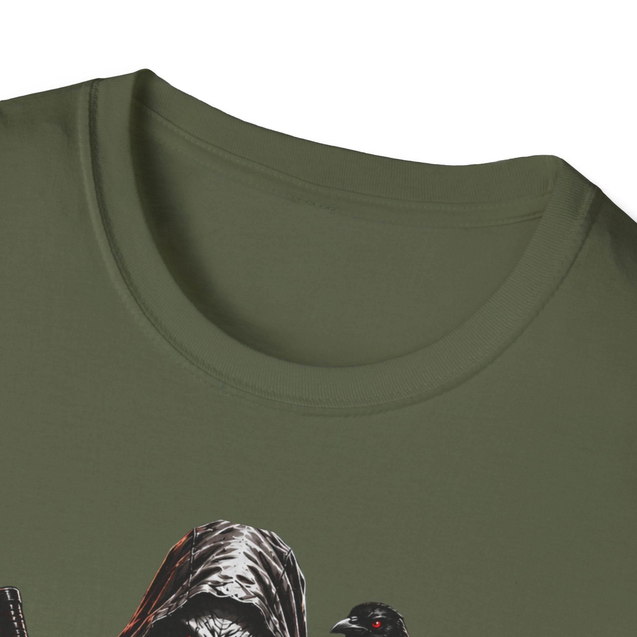Grim Reaper Skull Tee — Dark Raven Gothic Graphic T-Shirt (UNFKWTBL Text)