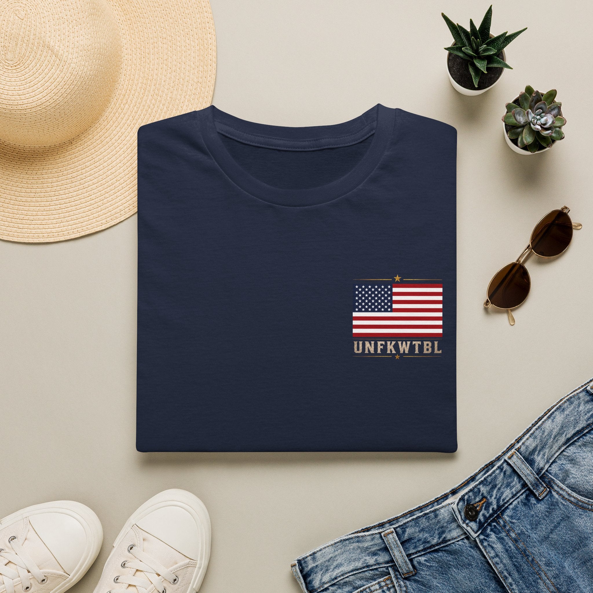 American Flag Pocket Tee — 'UNFKWTBL' Patriotic Graphic T-Shirt