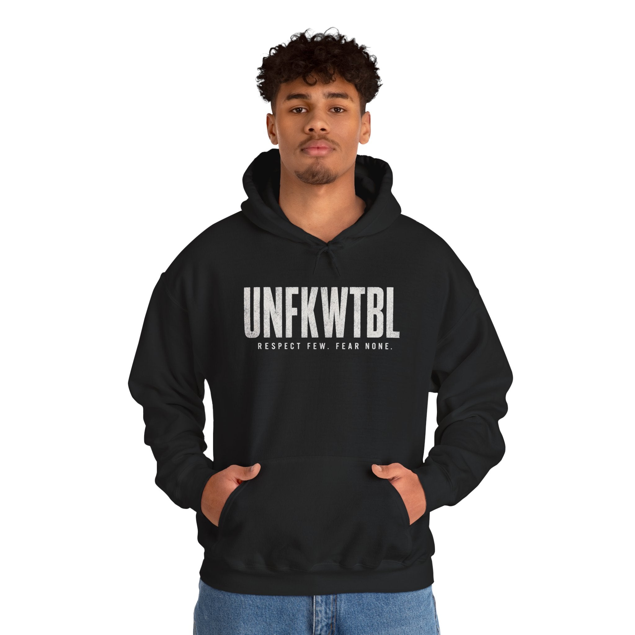 UNFKWTBL Hoodie — Distressed Patriotic Flag Sweatshirt (Respect Few Fear None)