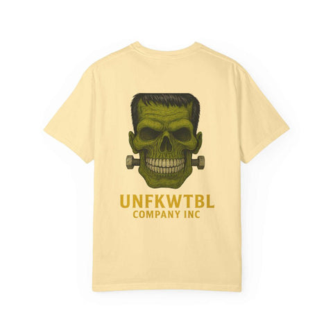 Vintage Frankenstein T-shirt with bold monster skull design on soft garment-dyed cotton fabric