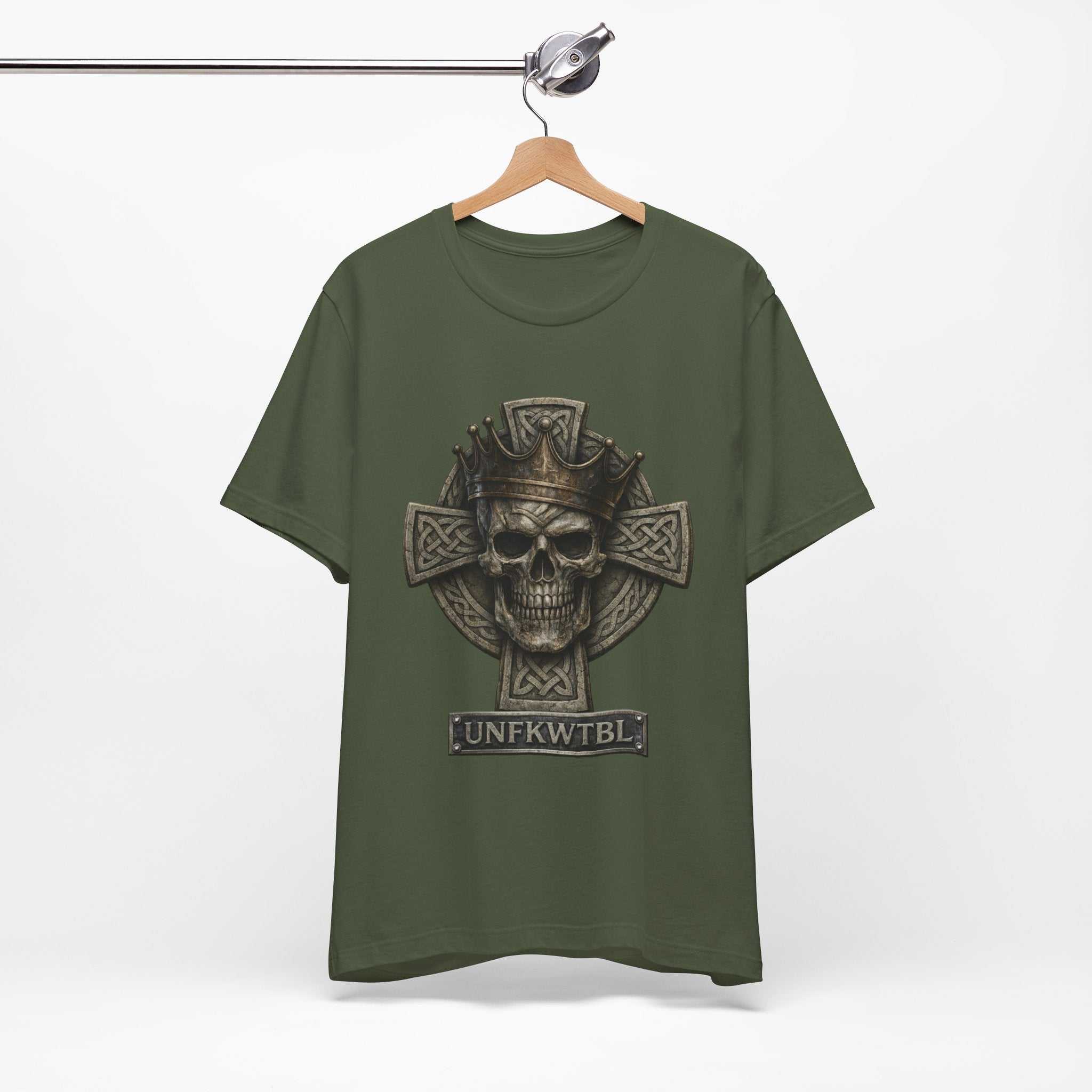 Skull & Celtic Cross Tee — 'UNFKWTBL' Gothic Biker Shirt