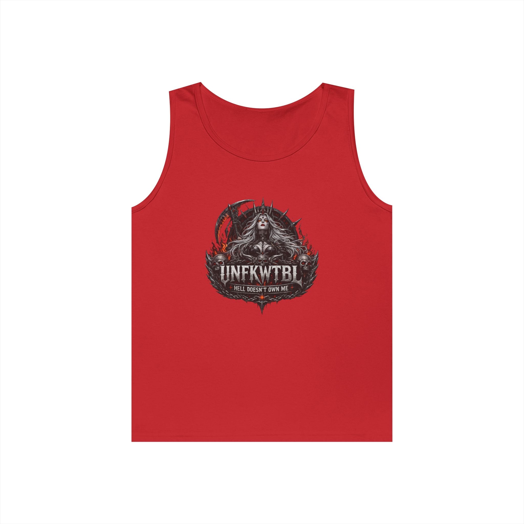 Gothic Skull Emblem Tank Top — 'UNFKWTBL' Dark Metal Graphic