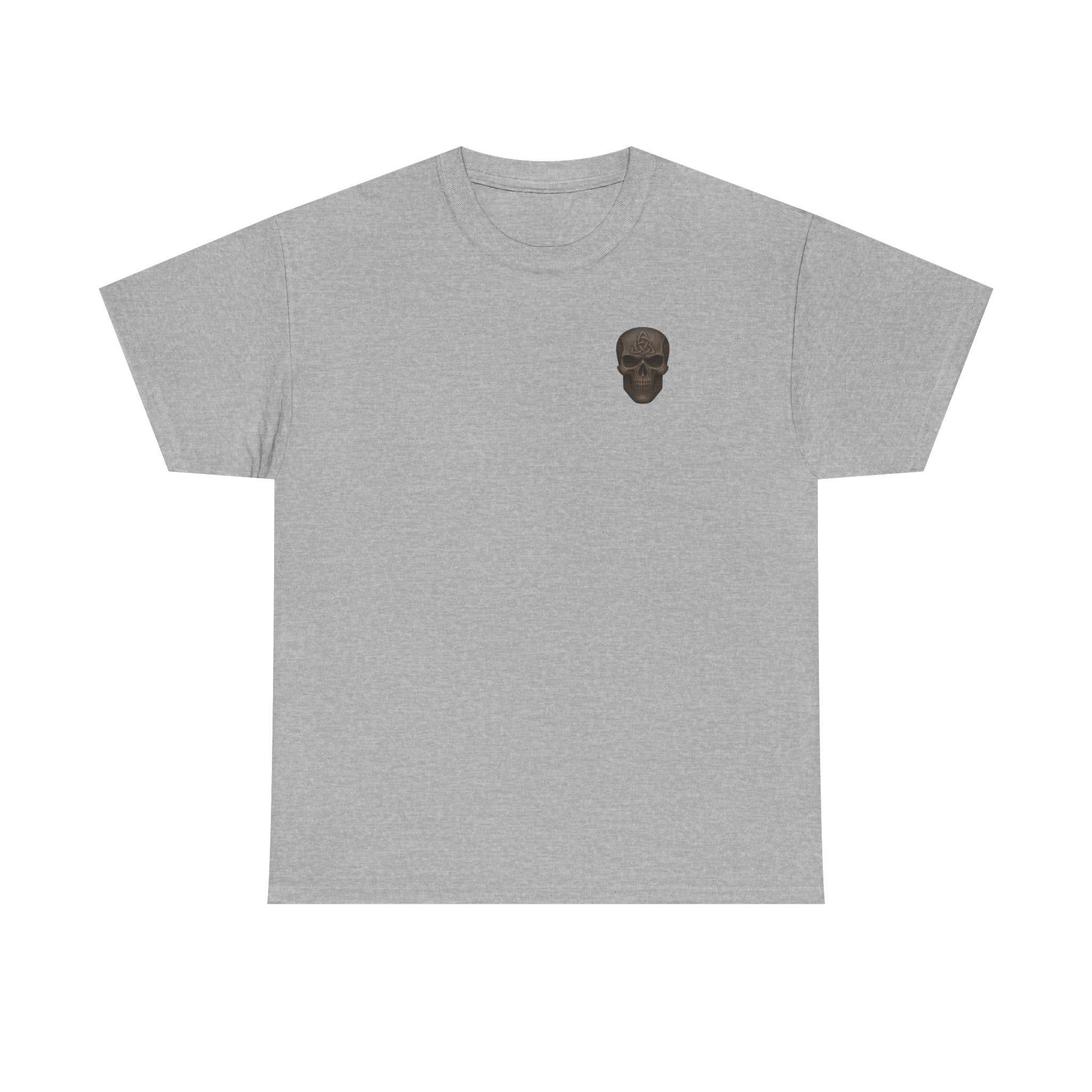 Respect Given Unisex Tee with American flag and soldier graphic on back and skull emblem on front, 100% cotton medium-weight fabric