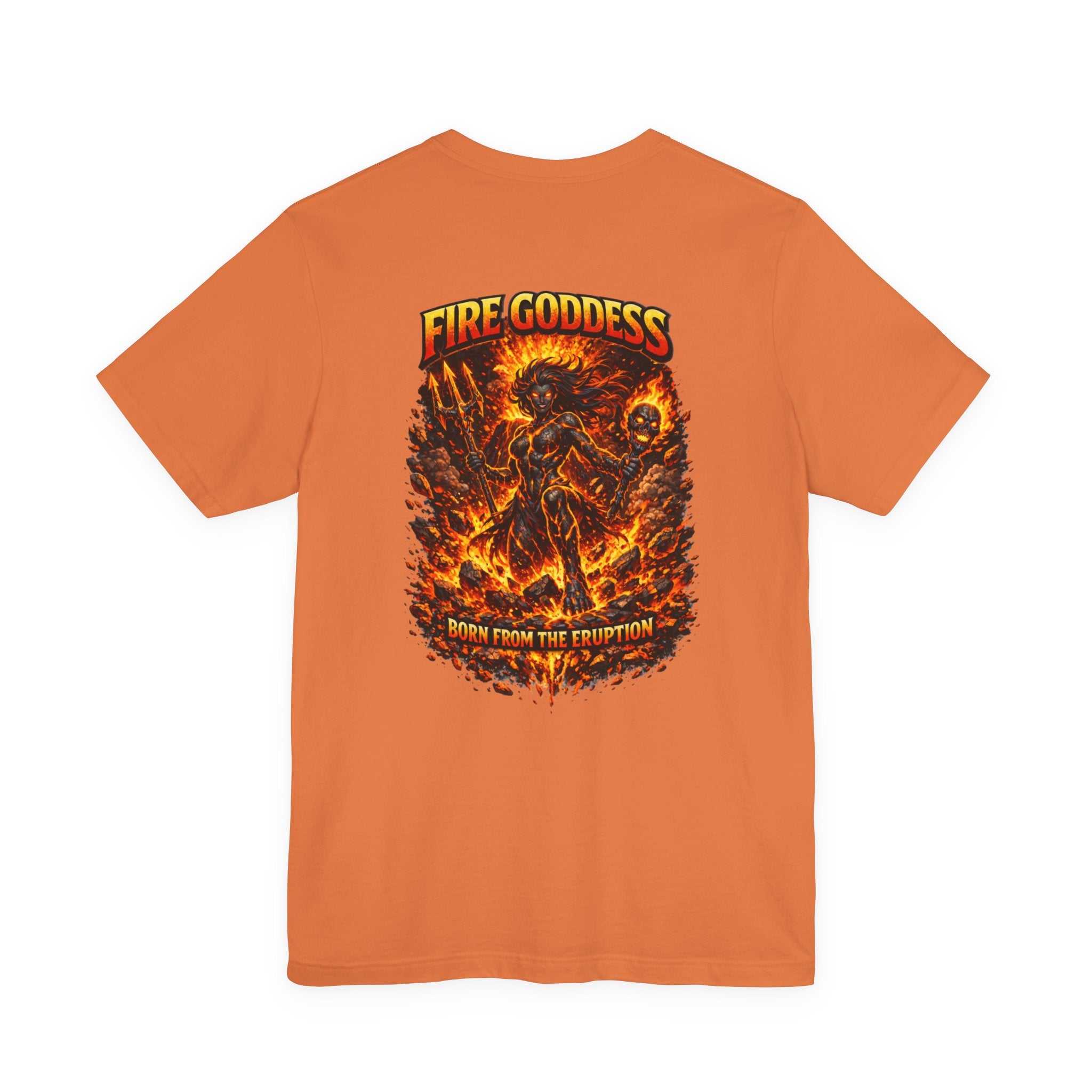 Fire Goddess Graphic Tee — 'Born From the Eruption' Band/Metal Style T-Shirt