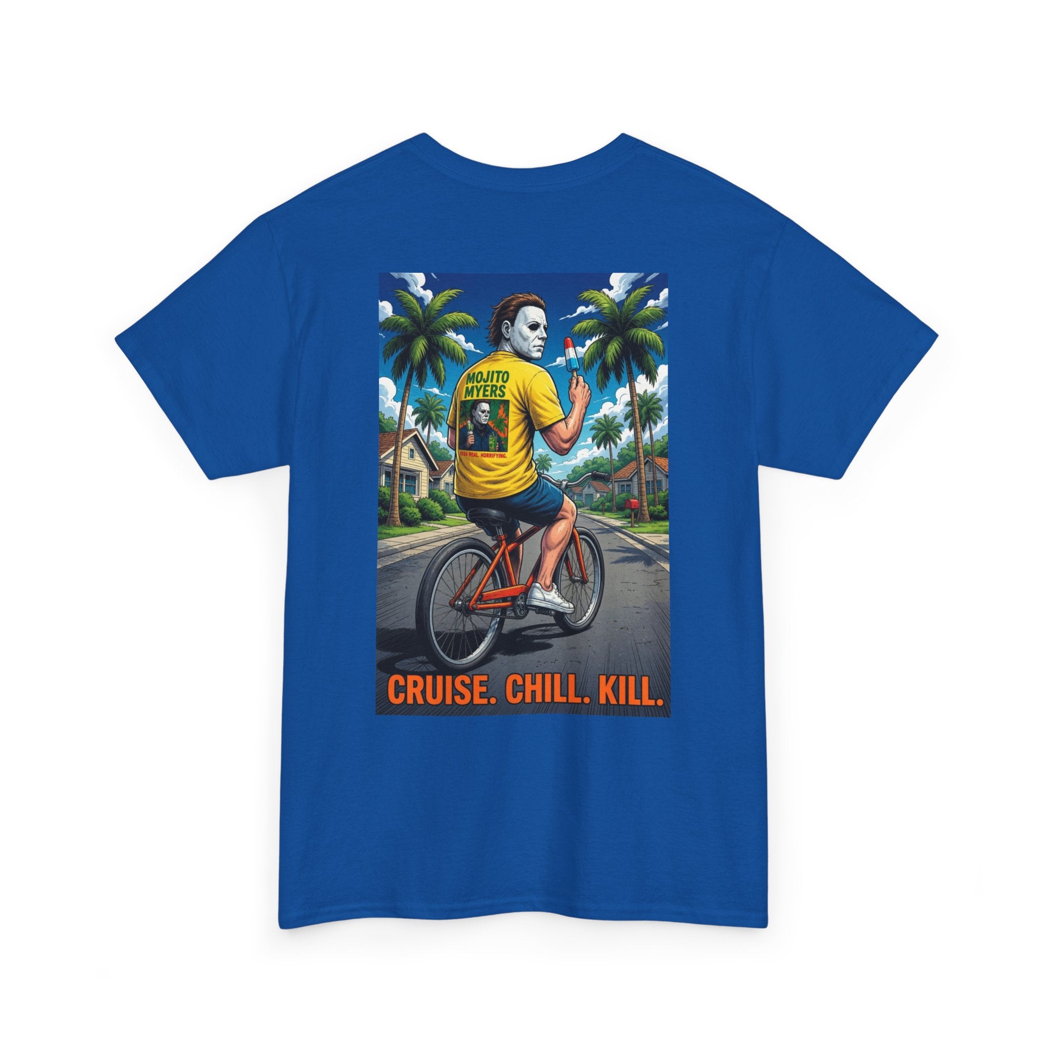 Cruise. Chill. Kill. Graphic Tee — Retro Palm Beach Michael Myers Horror T‑Shirt