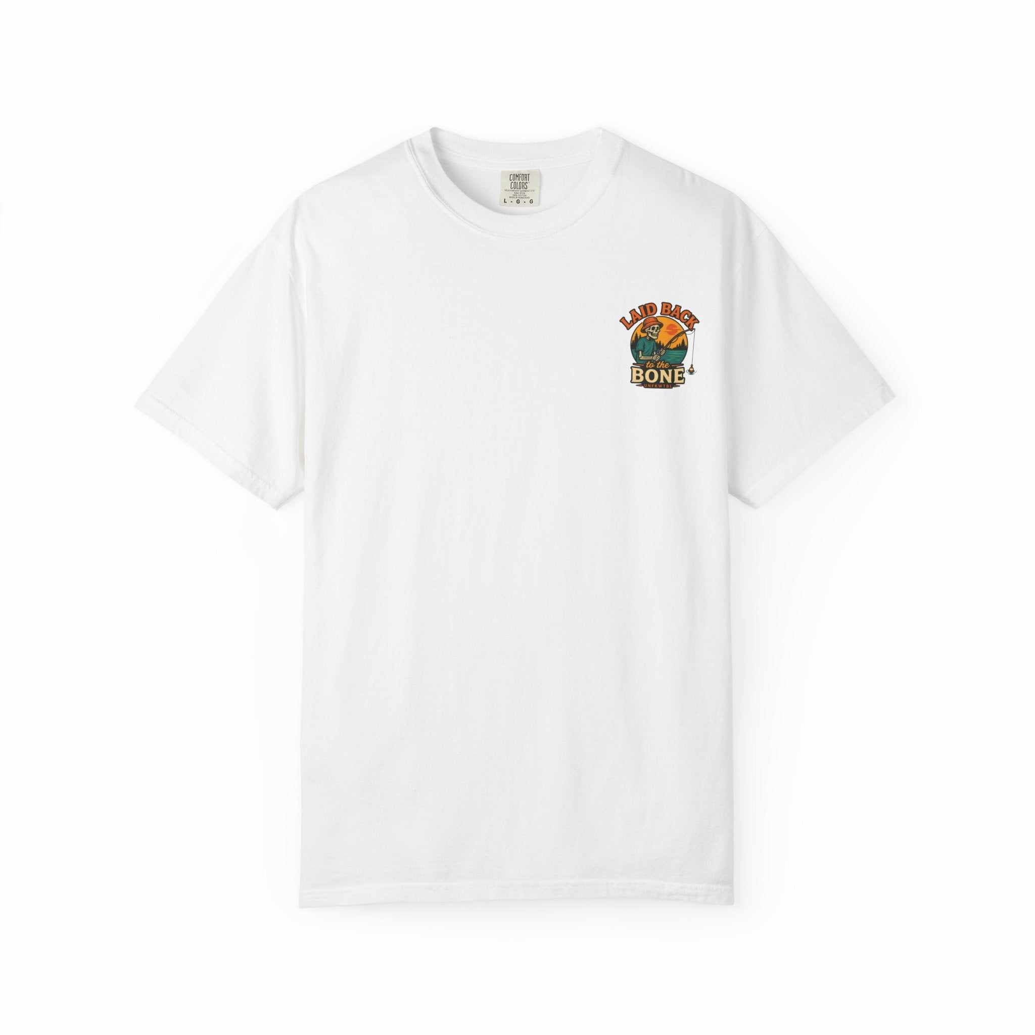 Couldn't Care Less T-Shirt — Retro Skeleton Fishing Graphic Tee