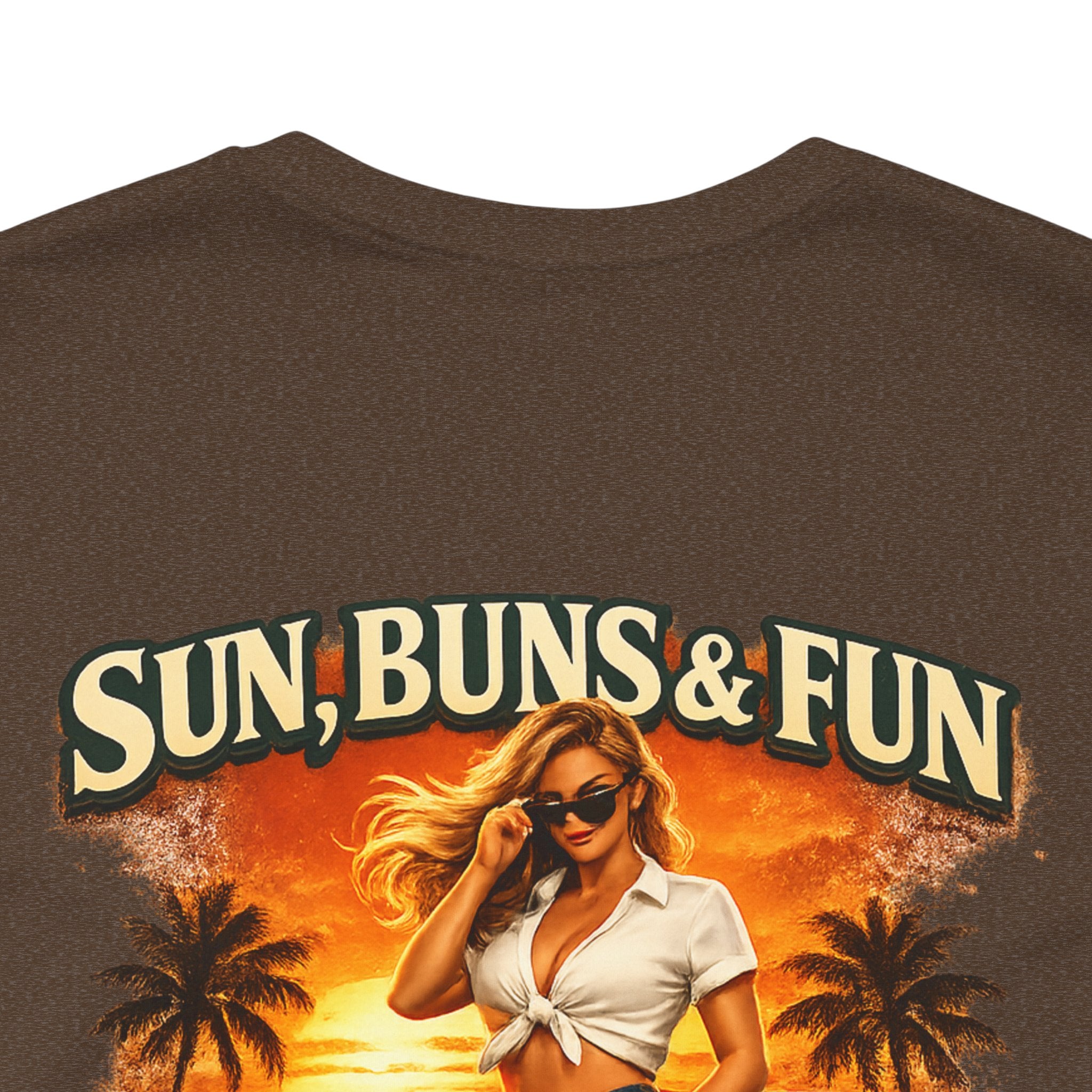 Sun, Buns & Fun Retro Pinup Tee – Vintage Hot Rod Beach T-Shirt