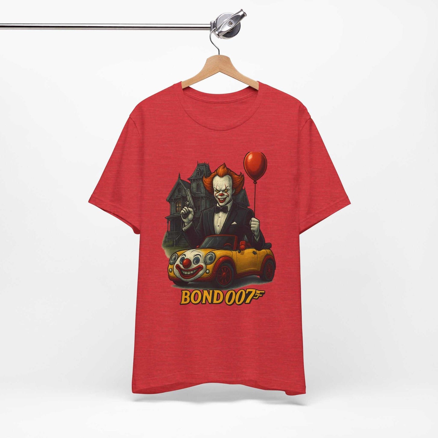 Clown Spy Thriller Tee — "Bond 007" Horror Car Balloon Graphic T-Shirt