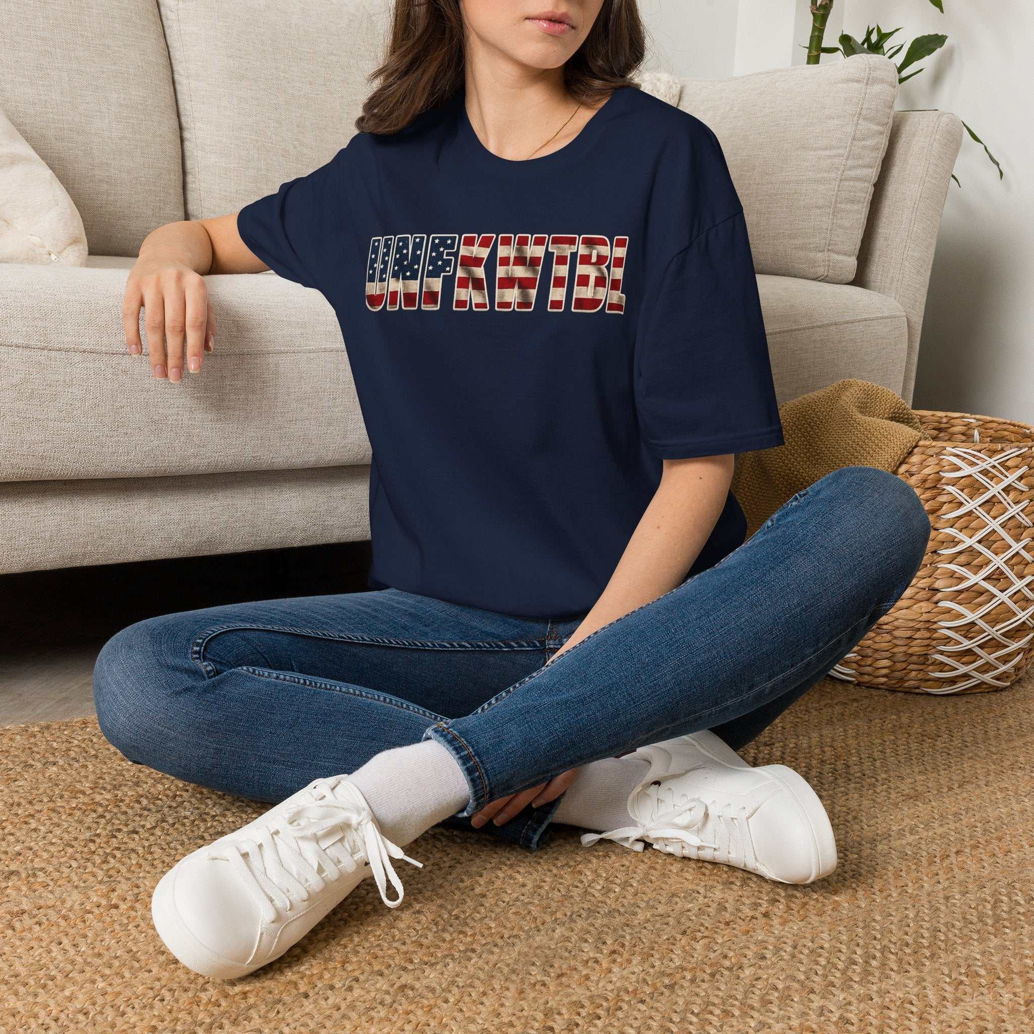 Unfkwtbl Graphic Tee — Bold American Flag Lettering T-Shirt