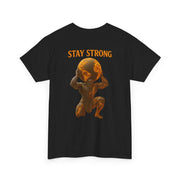 Black Atlas Strong Unisex Tee with inspirational "Stay Strong" graphic of Atlas holding the world on his shoulders