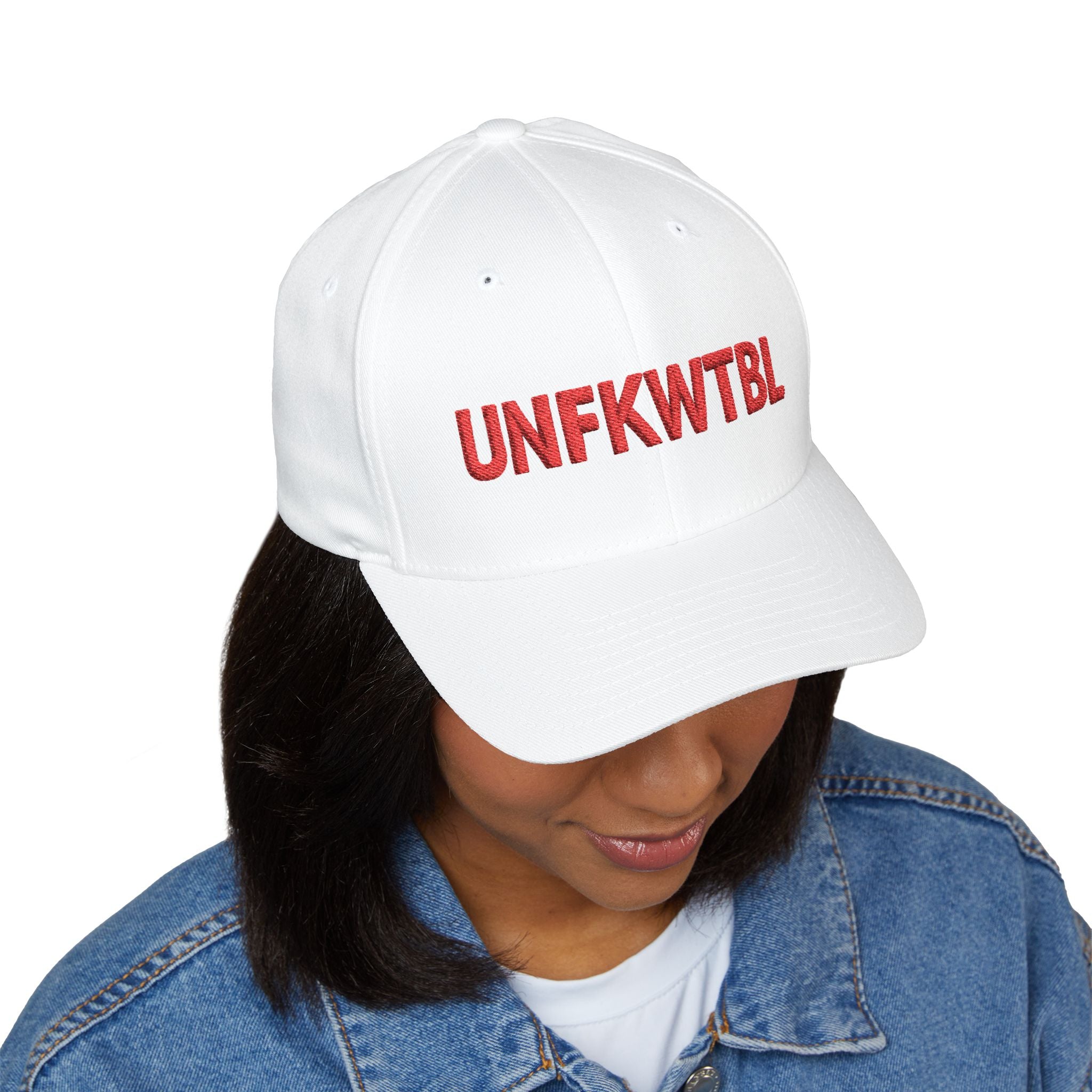 Embroidered UNFKWTBL Cap — Bold Red Lettering Baseball Hat