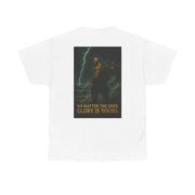 White Inspirational Quote Tee with "No Matter The Odds, Glory Is Yours" motivational design on the back