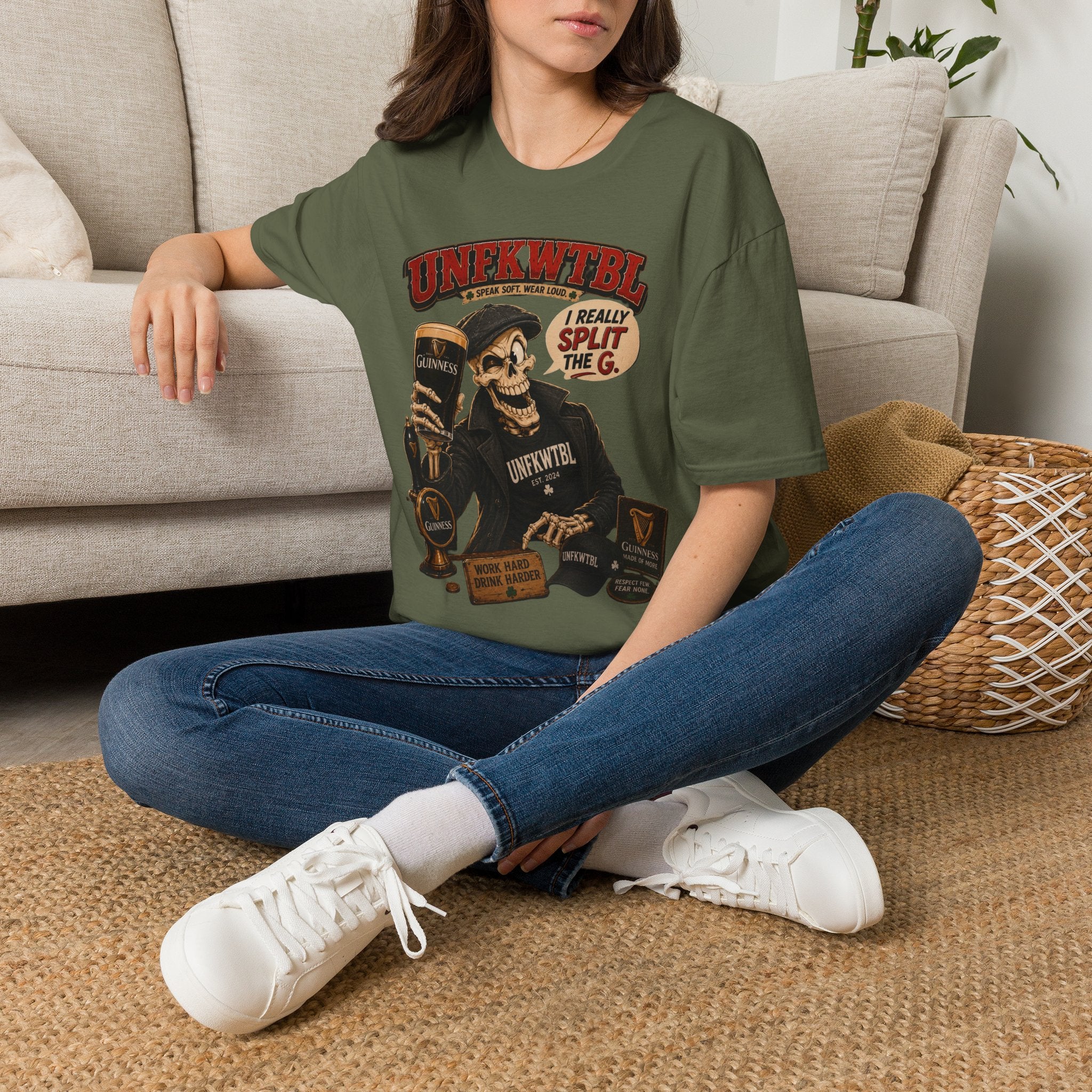 Skull & Pint Graphic Tee — “I Really Split The G” Guinness Beer Shirt