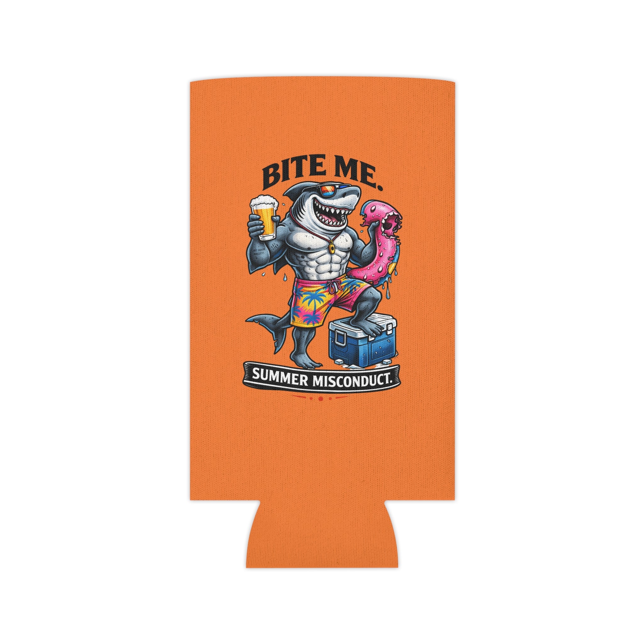 Can Cooler - 'Bite Me' Shark & 'Stay Cold' Retro Beer Koozie (Summer Misconduct)