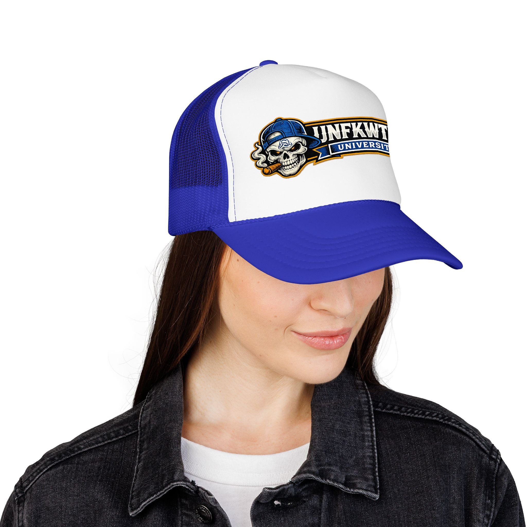 Trucker Hat — Skull Logo "UNFKWTBL University" Foam Mesh Cap