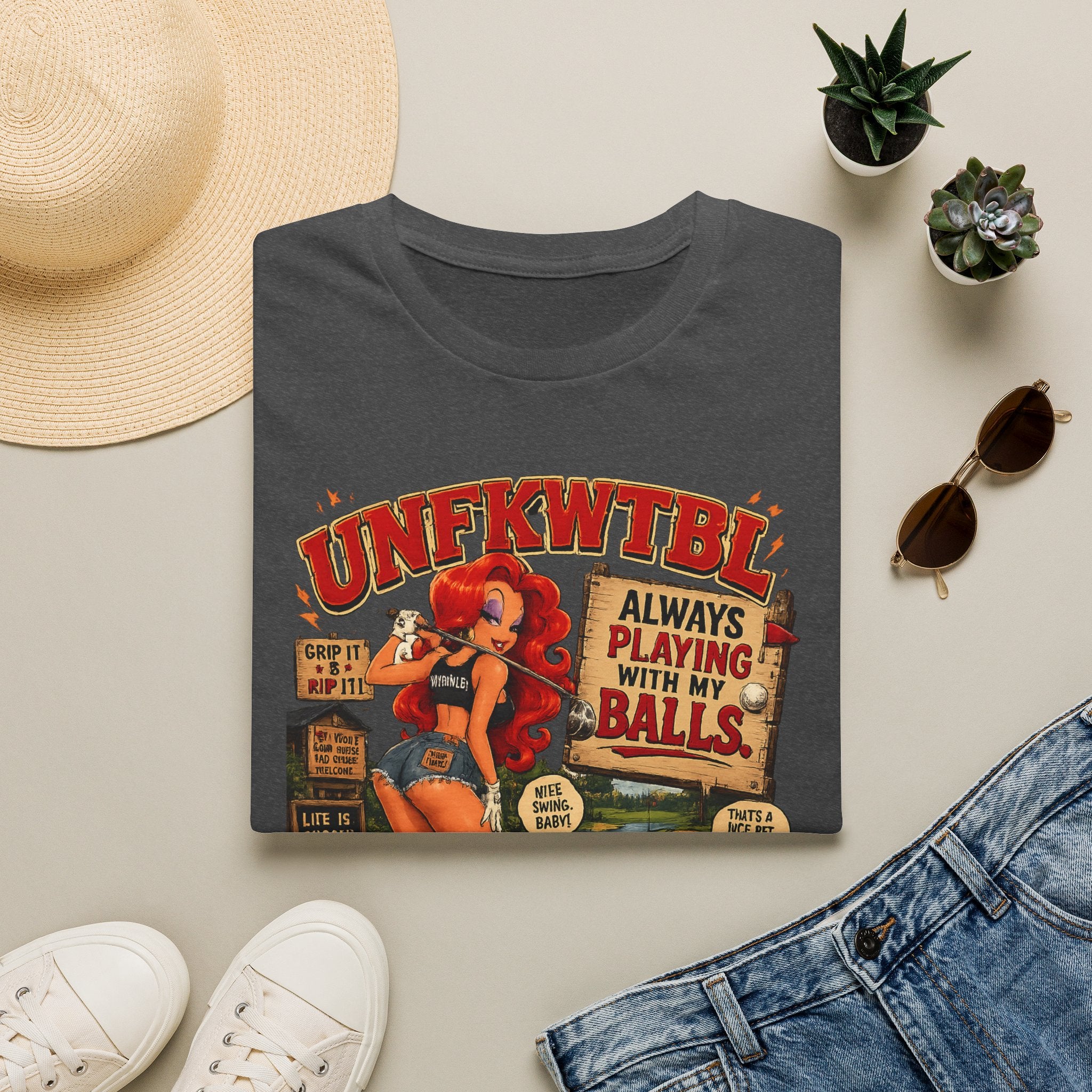 Retro Pin-Up Golf T-Shirt — "Always Playing With My Balls" Vintage Style
