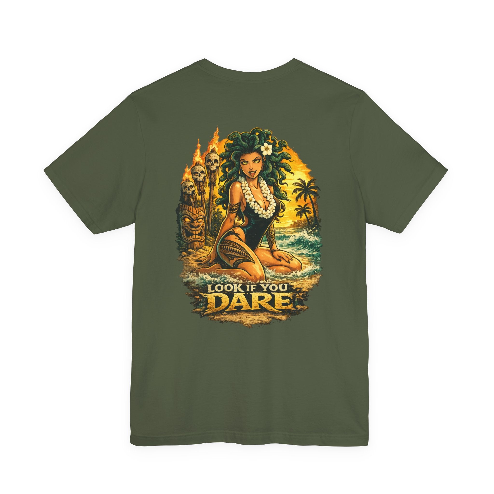T-Shirt — Vintage Hawaiian Pinup “Look If You Dare” Tropical Surf Tee