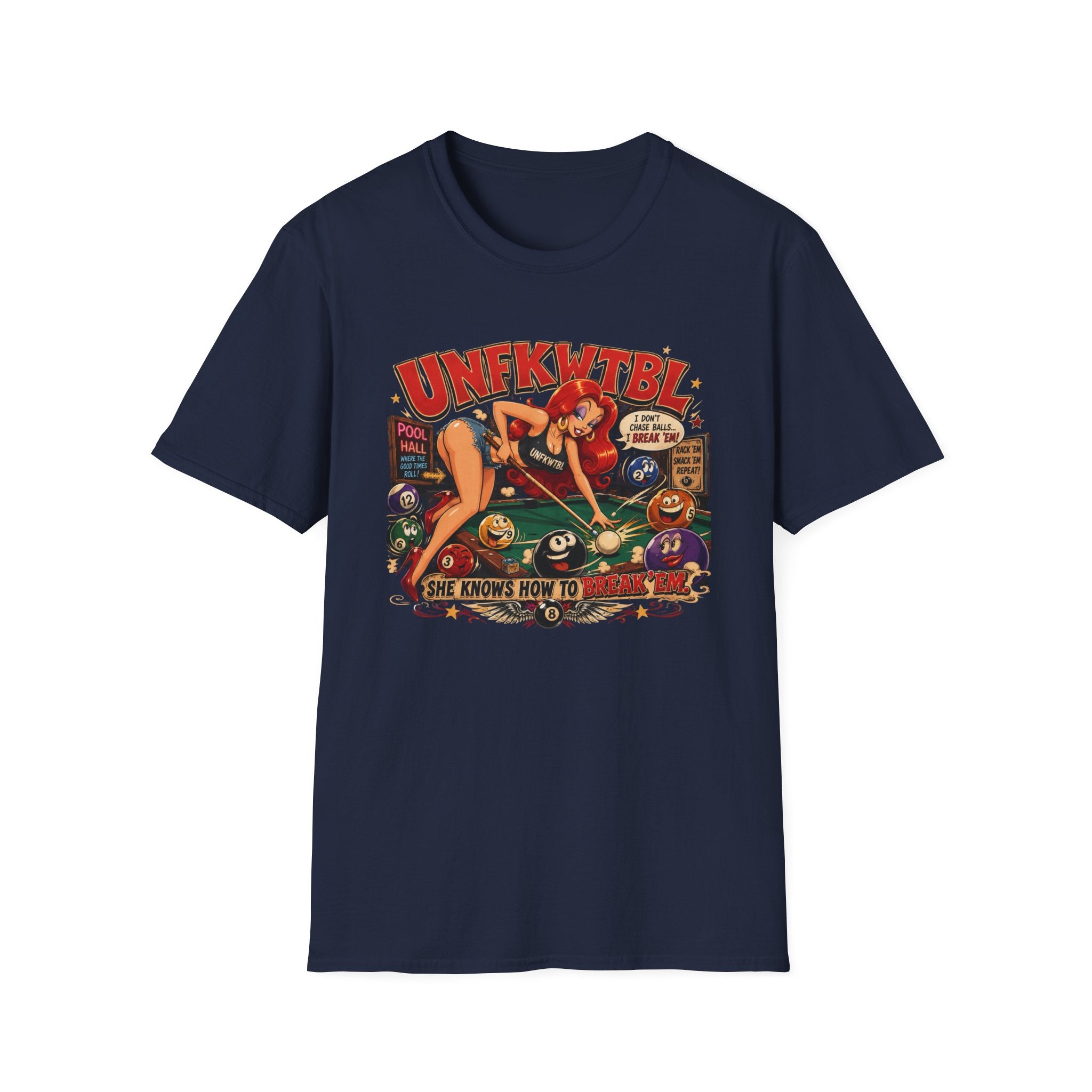Pinup Pool Shark T-Shirt — "UNFKWTTBL" Vintage Billiards Graphic Tee