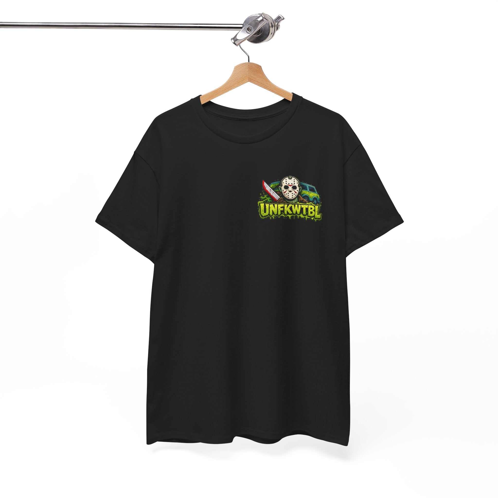 T-Shirt with Jason Voorhees Hanging with Mystery Crew Design