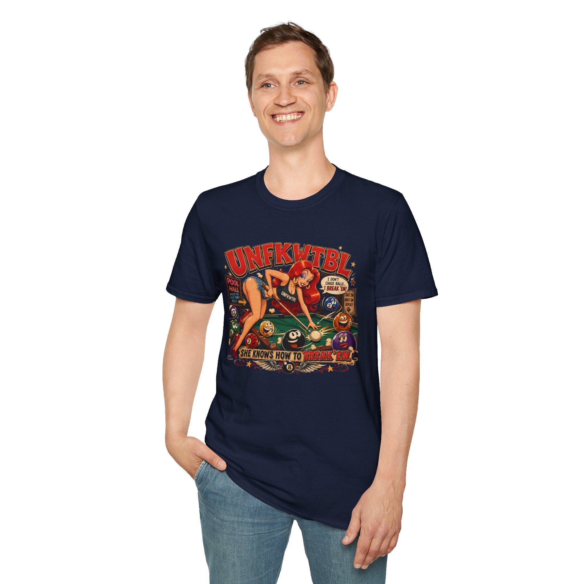 Pinup Pool Shark T-Shirt — "UNFKWTTBL" Vintage Billiards Graphic Tee