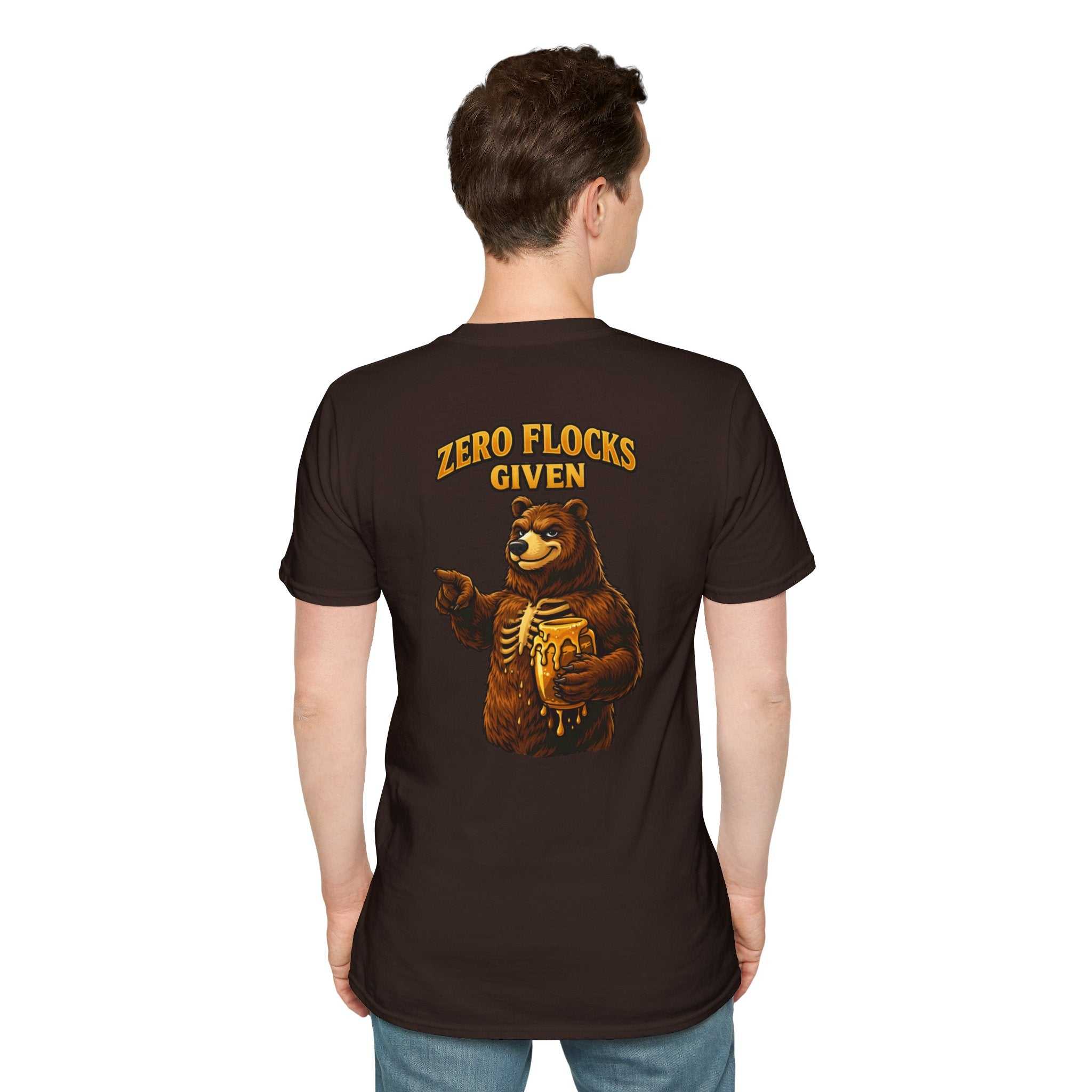 Zero Flocks Given Bear T-shirt with bold animal graphic and outdoor adventure slogan
