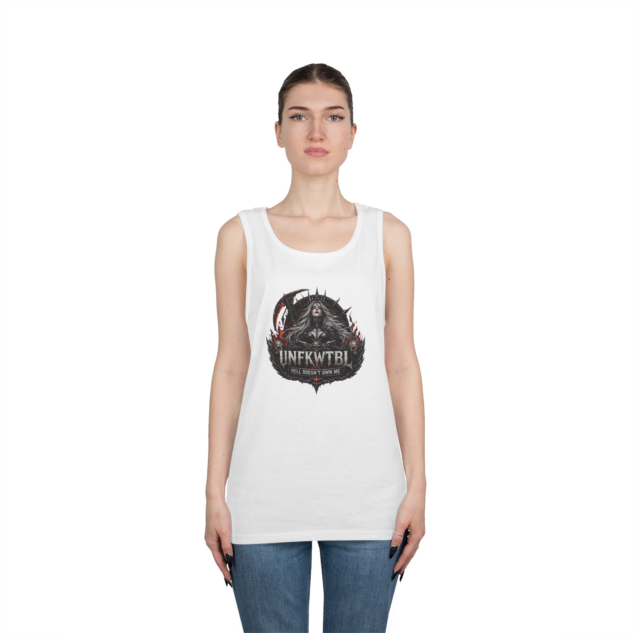 Gothic Skull Emblem Tank Top — 'UNFKWTBL' Dark Metal Graphic