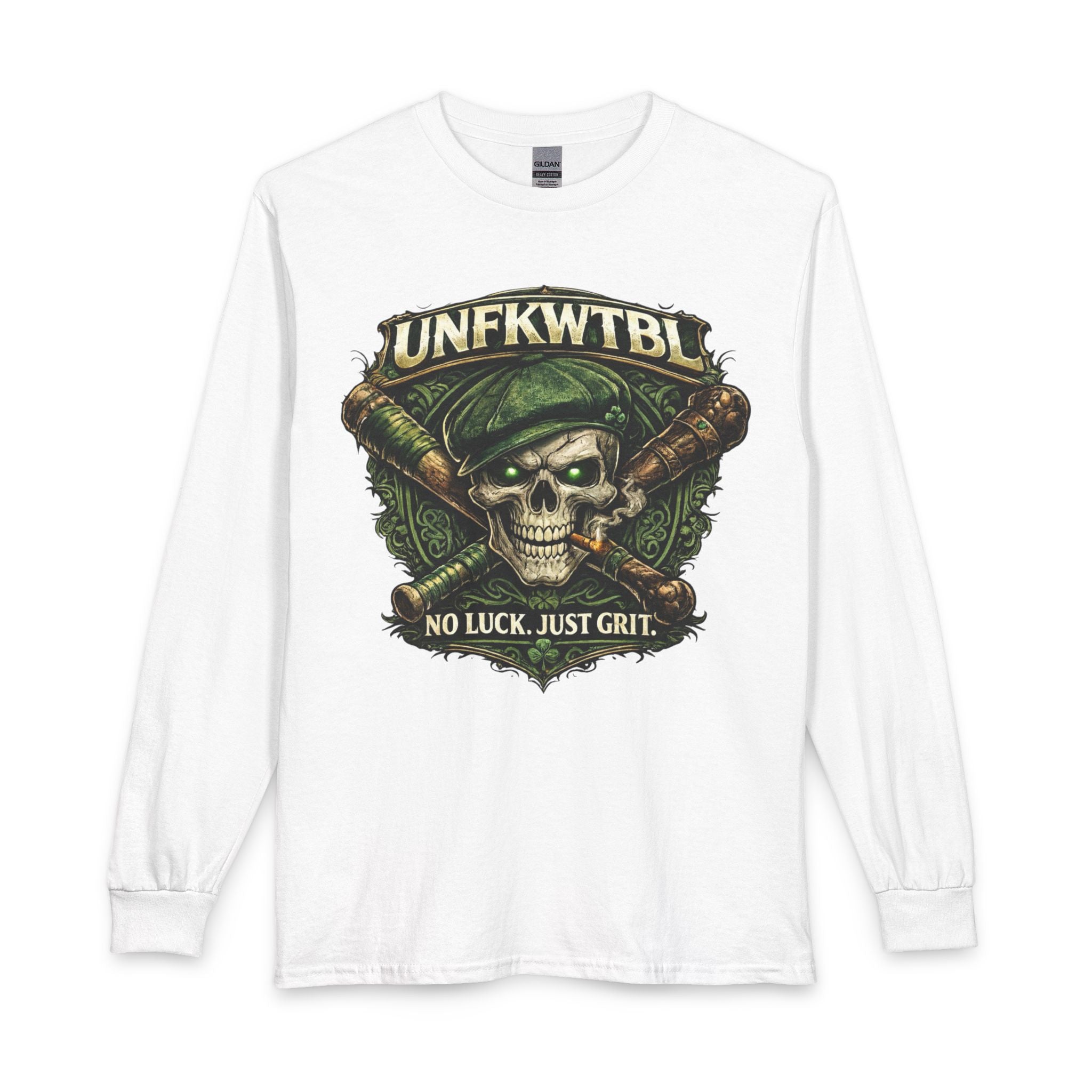Skull & Baseball Bats Long Sleeve Tee — "NO LUCK. JUST GRIT."