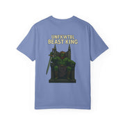 Unisex garment-dyed t-shirt featuring Beast King graphic in vintage style, casual and eco-friendly wear for gamers and gifts
