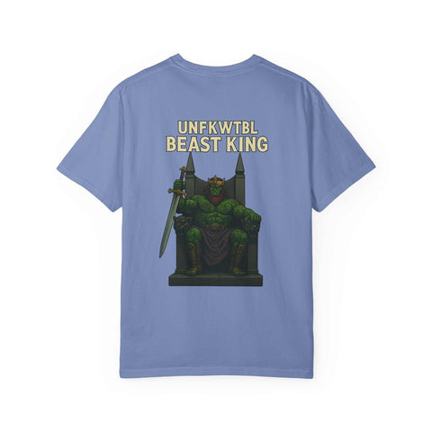 Unisex garment-dyed t-shirt featuring Beast King graphic in vintage style, casual and eco-friendly wear for gamers and gifts