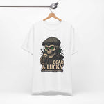 Dead & Lucky Skull Tee with grinning skull graphic and bold 