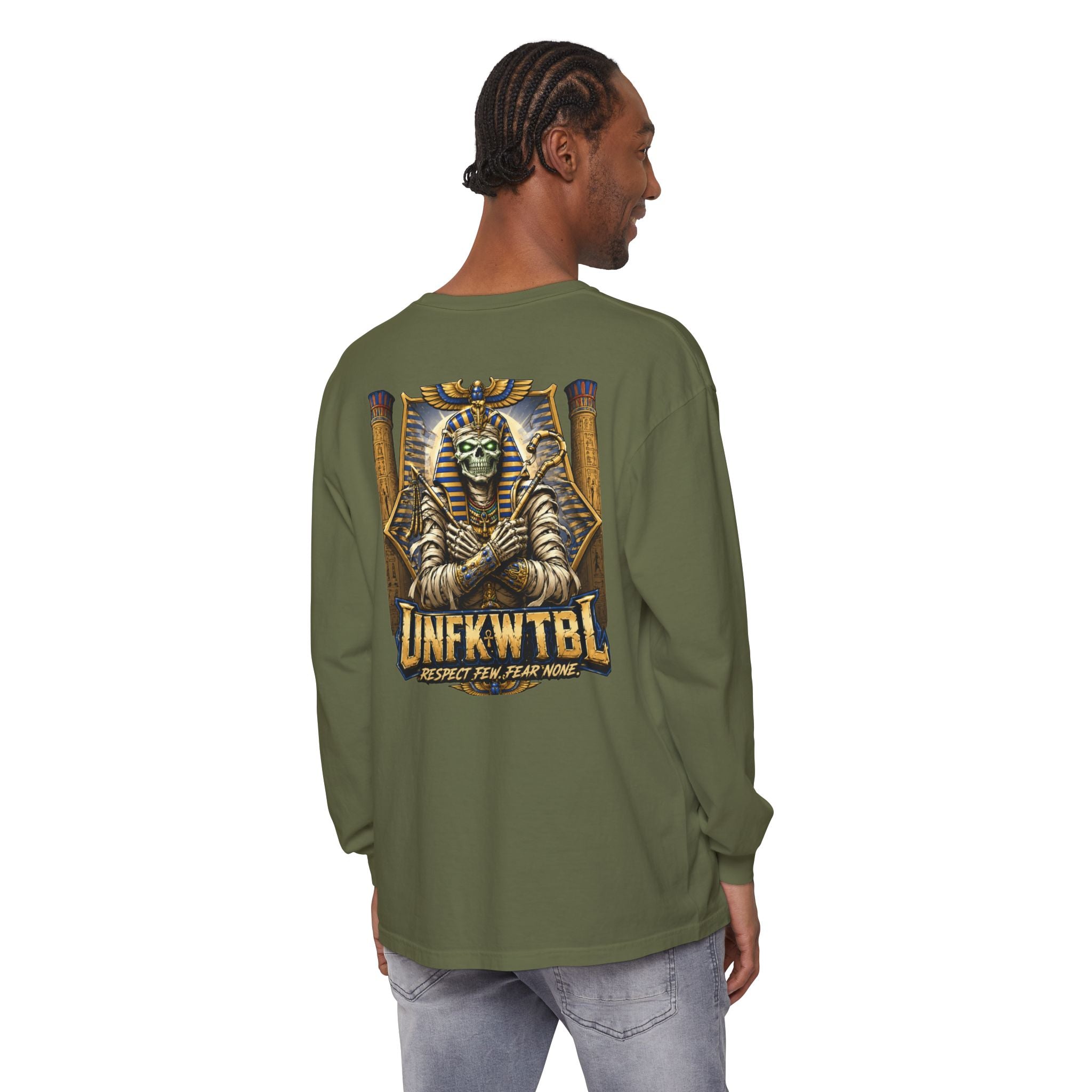 Unfkwtbl Pharaoh Long Sleeve Tee — Vintage Egyptian Mummy Graphic
