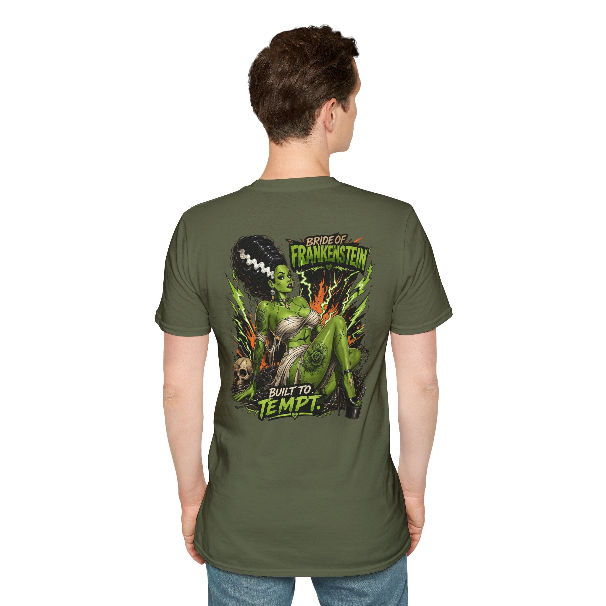 Bride of Frankenstein Graphic Tee — "Built to Tempt" Horror Pinup T-Shirt