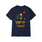 Navy Pennywise Clown T-shirt with red balloon and clown car graphic, classic fit unisex tee