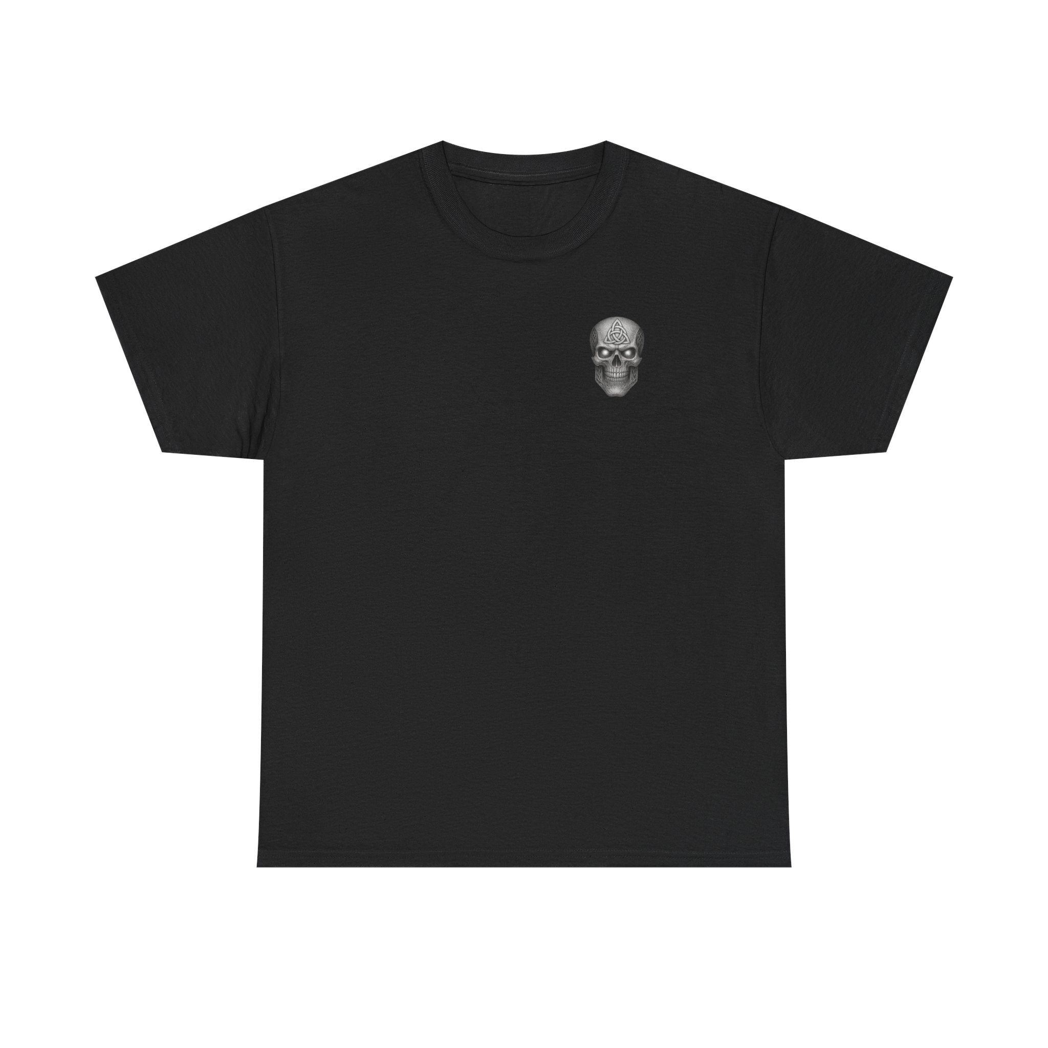 Unisex heavy cotton black tee with small skull graphic and motivational theme
