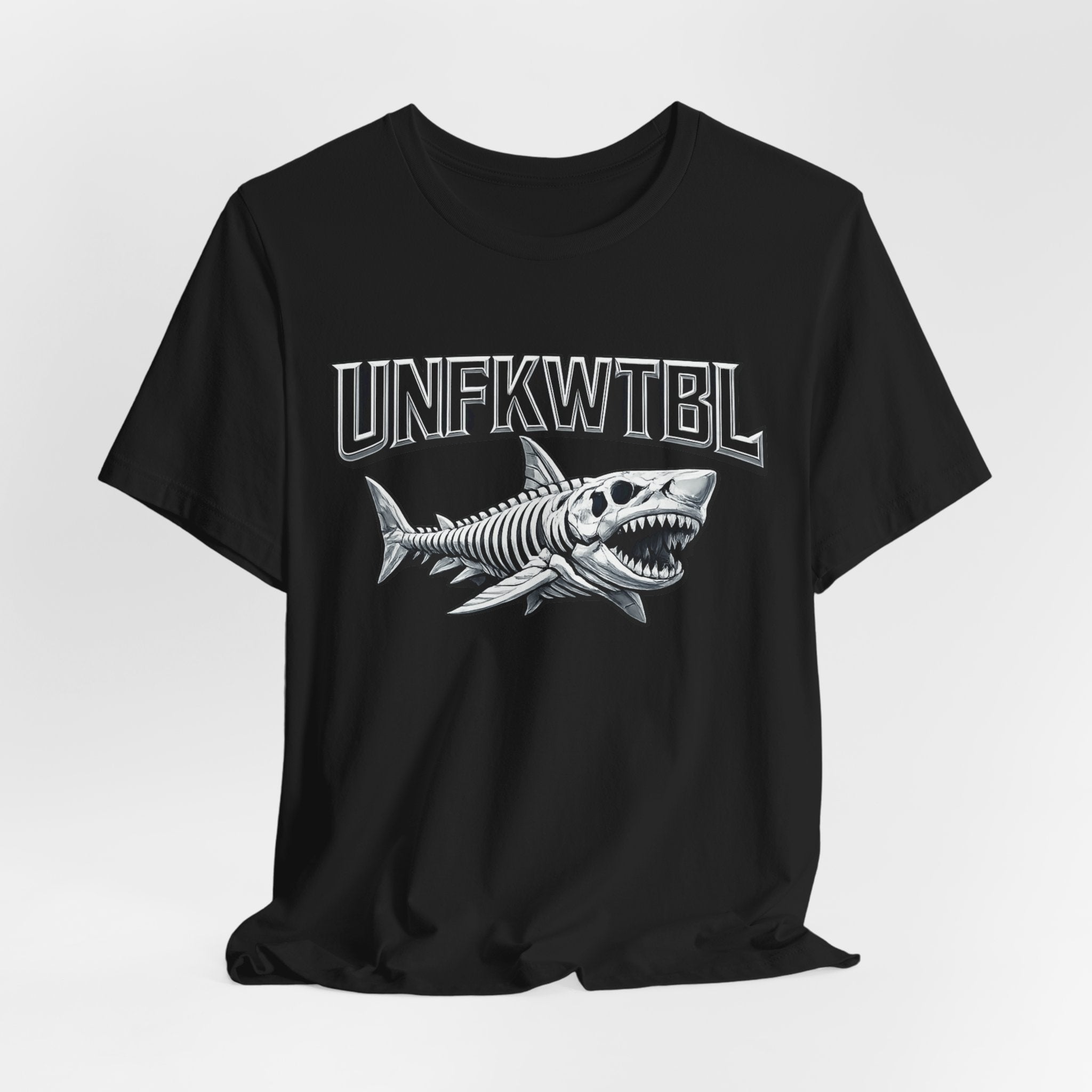 Shark Graphic Tee — 'UNFKWTBL' Vintage Skeleton Shark Shirt