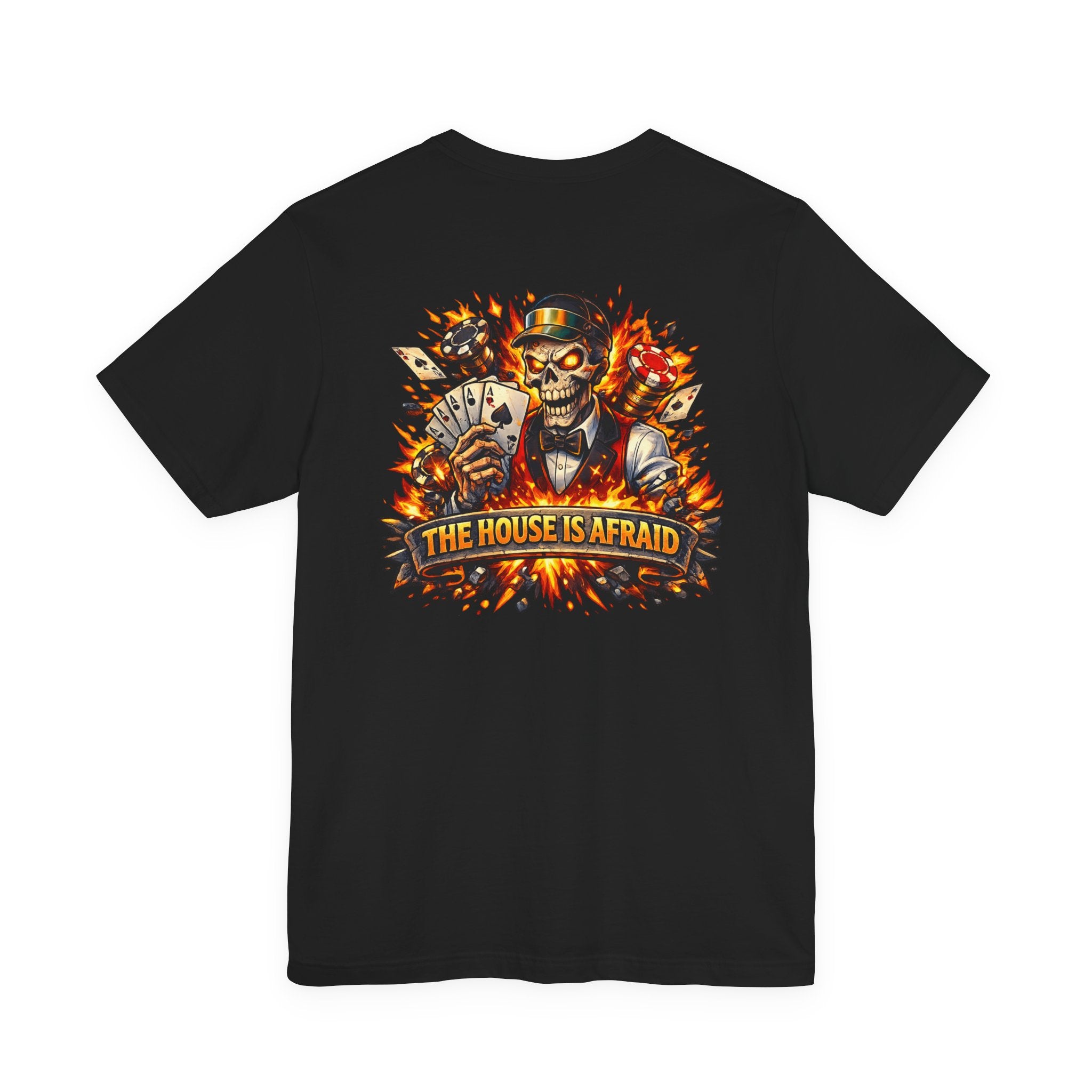 Poker Skull Tee — "The House Is Afraid" Graphic Playing Cards Shirt