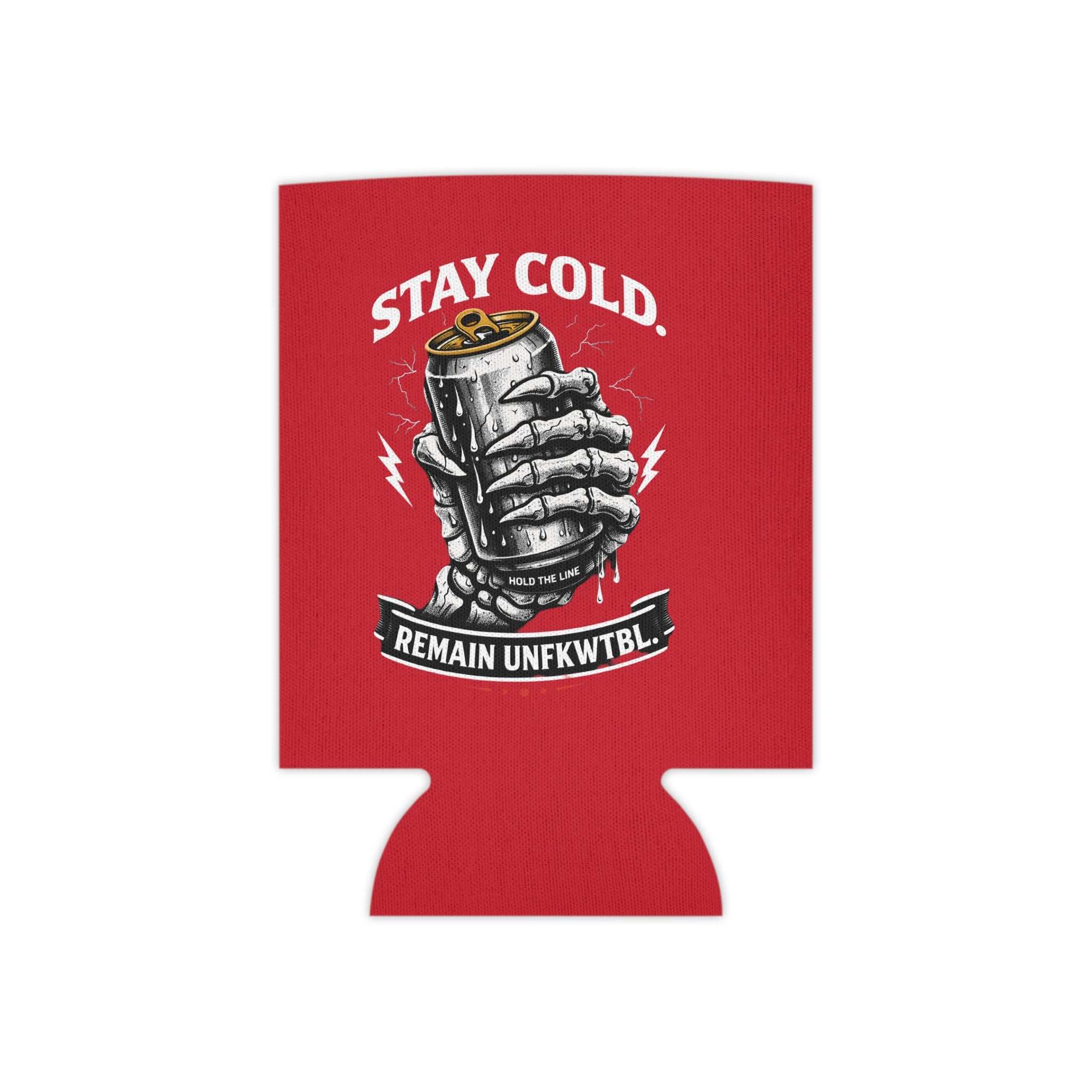 Stay Salty Tiki Can Cooler — "Stay Cold, Remain UNFKWTBL" Retro Beach Beer Koozie