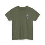 Olive green Atlas Strong Unisex Tee with inspirational skull graphic on chest, classic fit, shoulder tape, ribbed collar designed for strength and resilience.