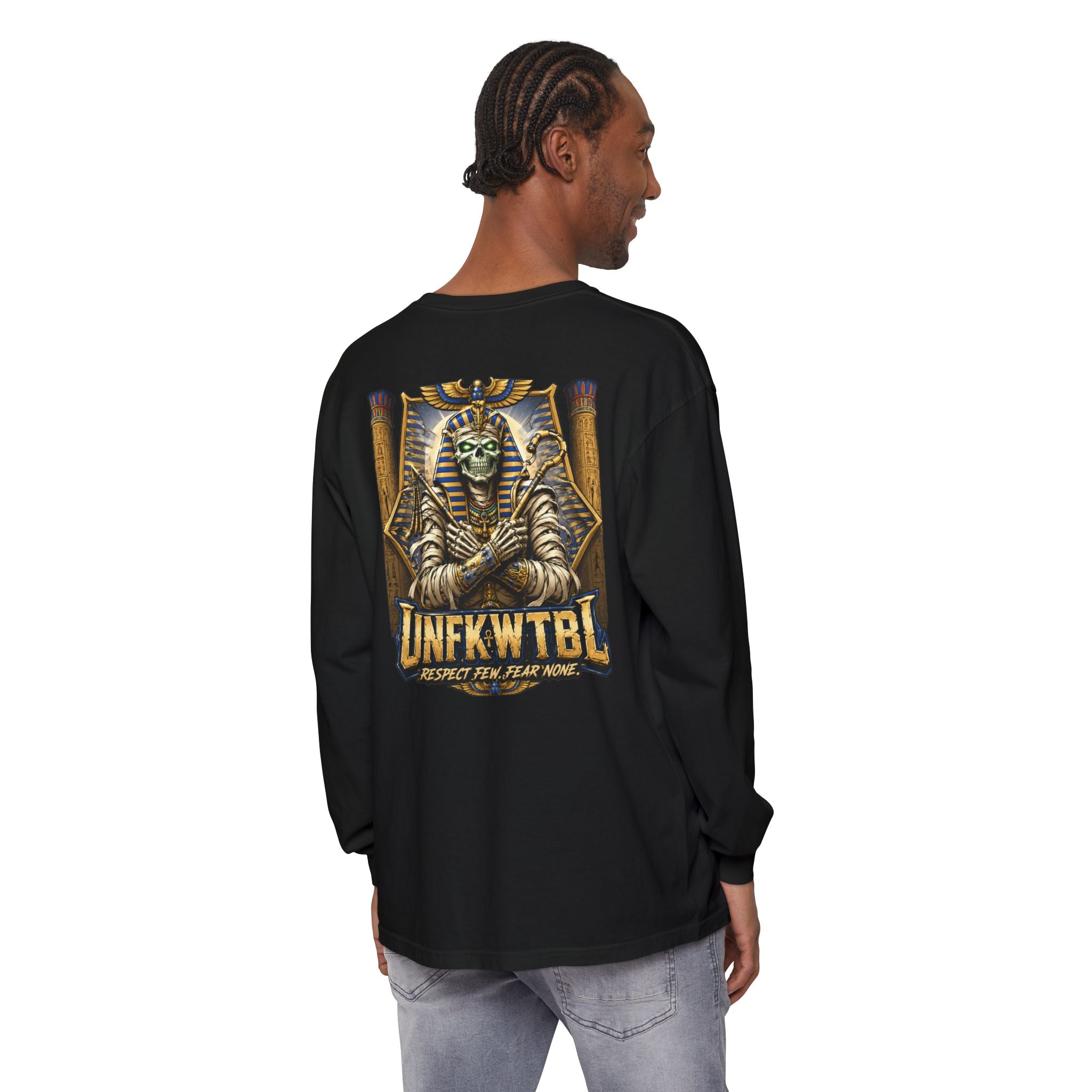 Unfkwtbl Pharaoh Long Sleeve Tee — Vintage Egyptian Mummy Graphic