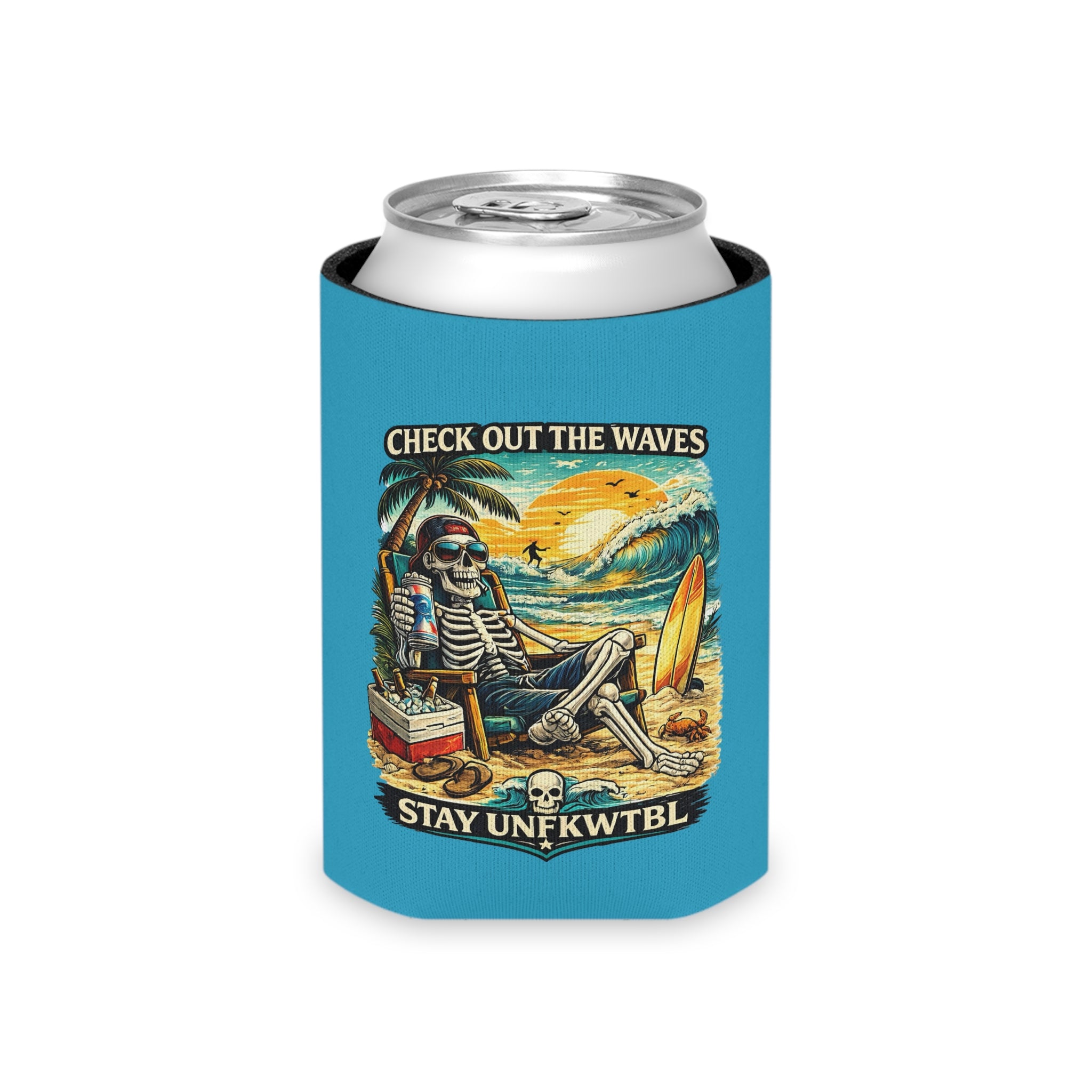 Can Cooler — 'Stay Cold / Check Out the Waves' Surf Skeleton Drink Koozie