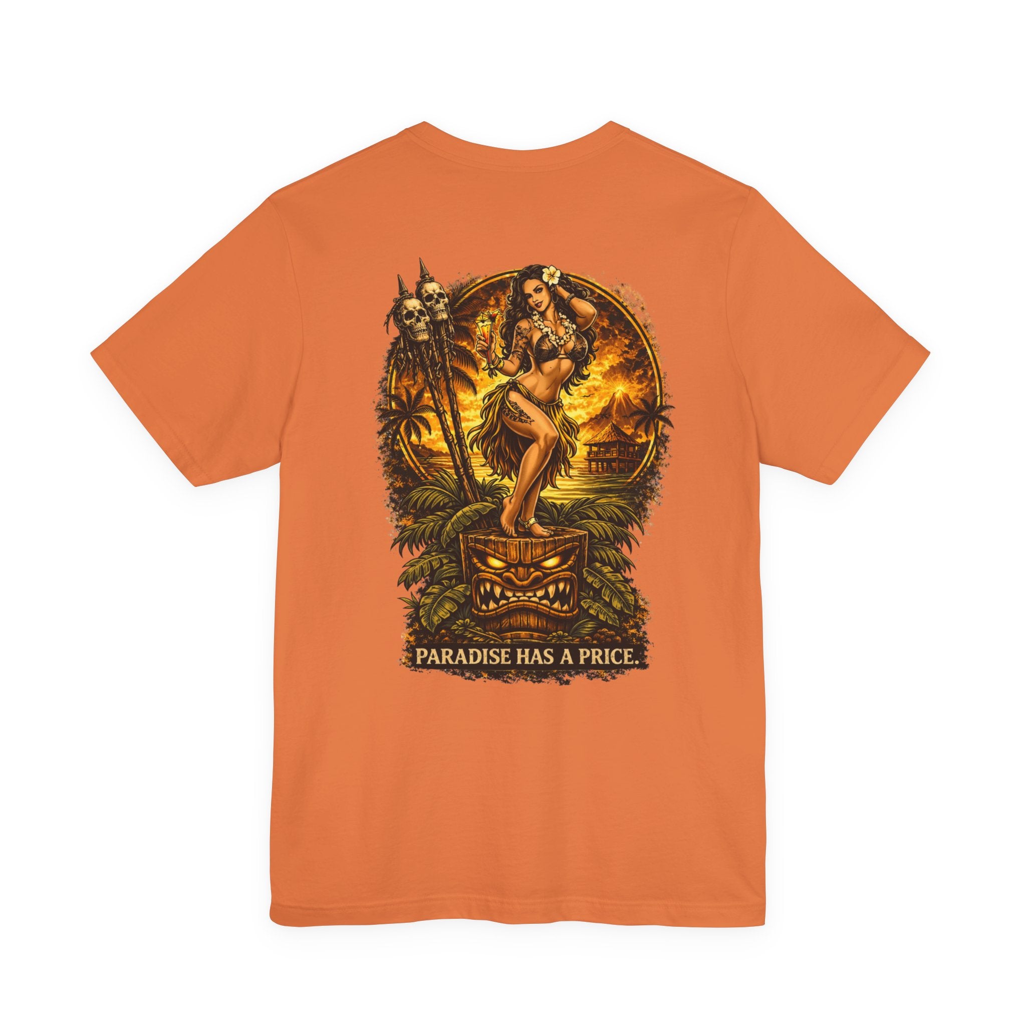 Paradise Has a Price T‑Shirt — Tropical Pinup Sunset Graphic Tee